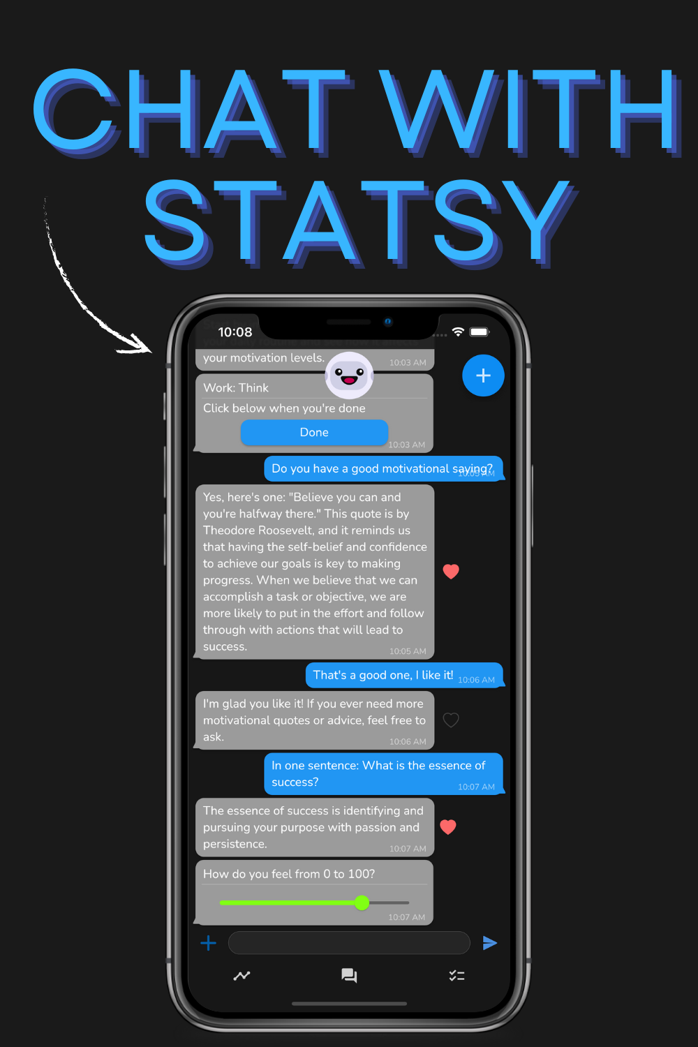 Chat with Statsy Virtual Companion. Statsy helps and assists you, acting as a virtual companion and psychotherapist.